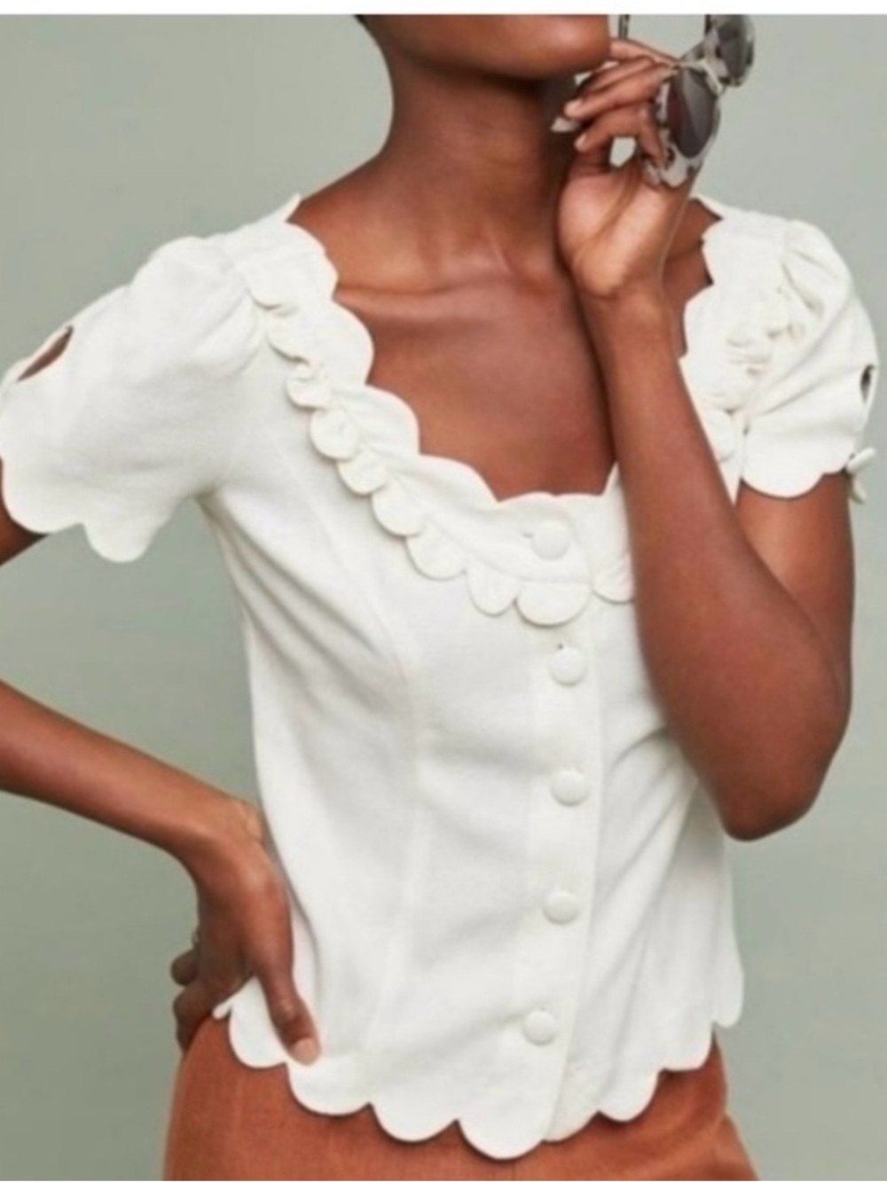 Maeve by Anthropologie sweetheart scalloped blouse 6